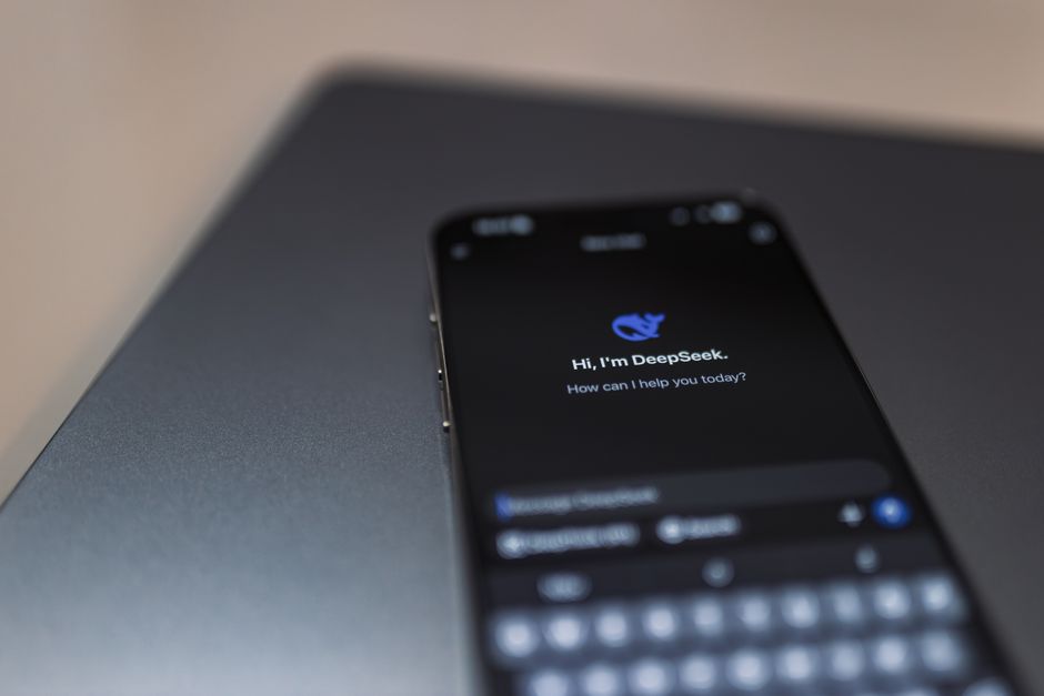 Close-up of a smartphone displaying an AI chat interface with the DeepSeek app.